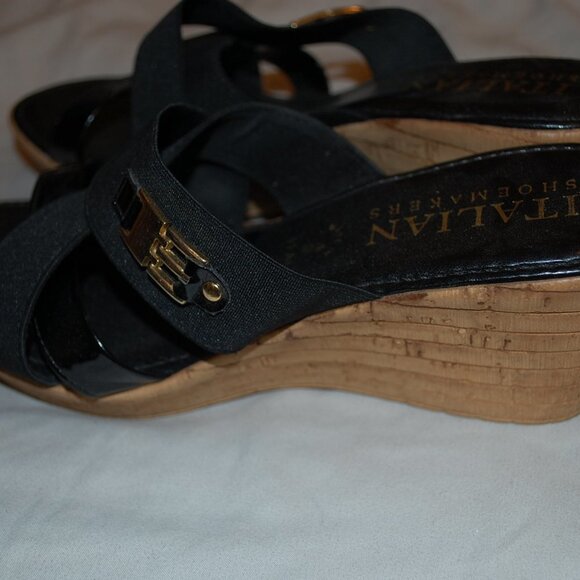 Casual Sandals Women's Bella Schmidt Slide Black Strap Wedge 9.5 - Picture 5 of 5